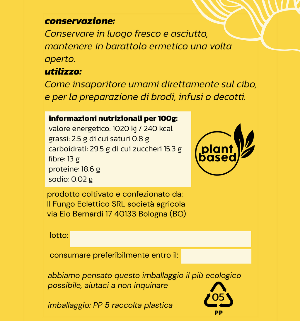 Polvere di YELLOW OYSTER | Pleurotus Citrinopileatus